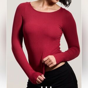 Klassy red boatneck built in bra top